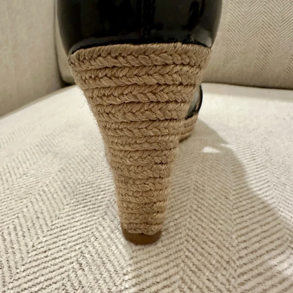 LK Bennett Black Patent Espadrille Wedges 39.5
